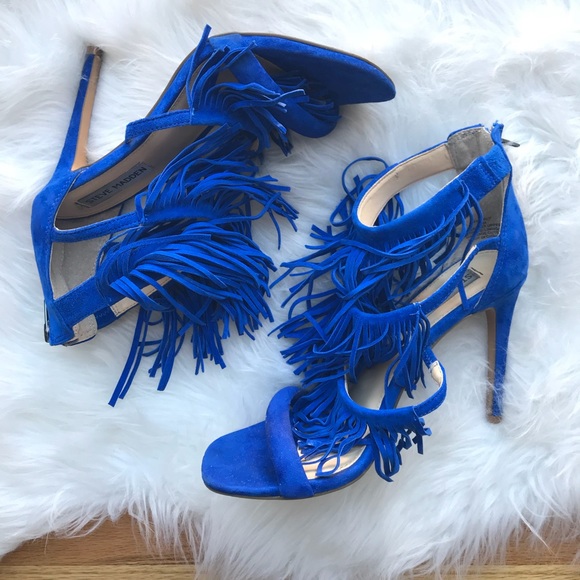 Steve Madden Cobalt Blue FRINGLY SANDAL - Picture 3 of 5